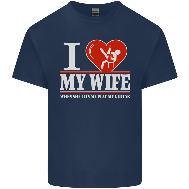 Guitar I Love My Wife Guitarist Electric Mens Cotton T-Shirt Tee Top Navy Blue