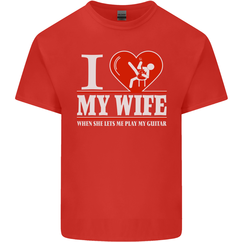 Guitar I Love My Wife Guitarist Electric Mens Cotton T-Shirt Tee Top Red
