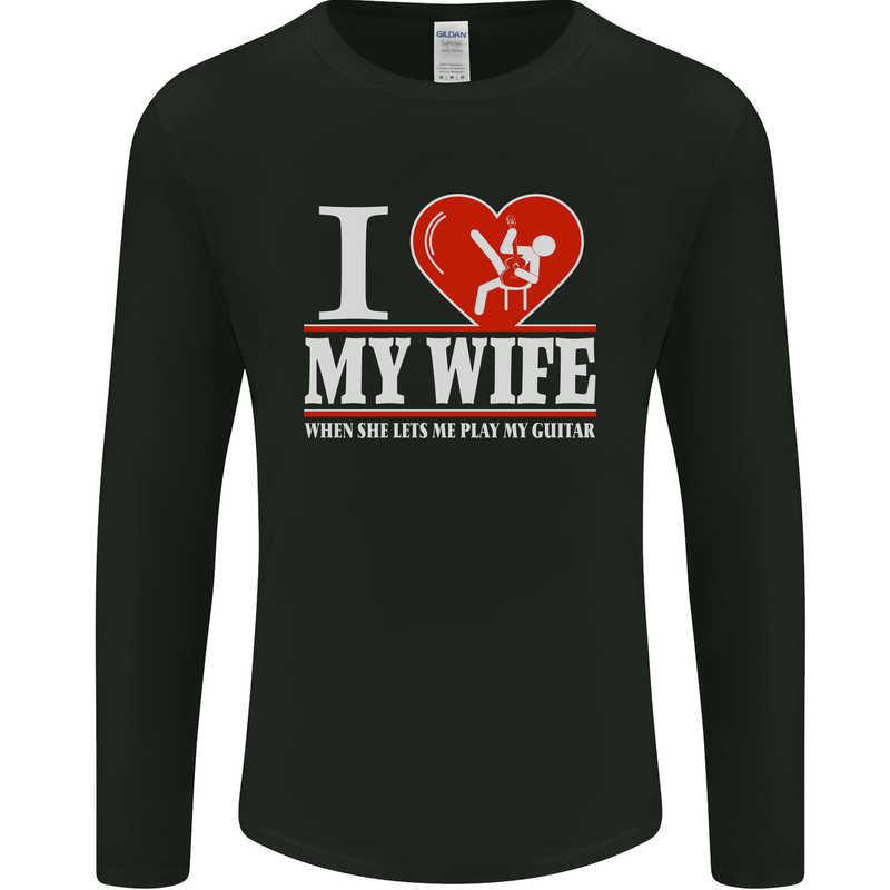 Guitar I Love My Wife Guitarist Electric Mens Long Sleeve T-Shirt Black