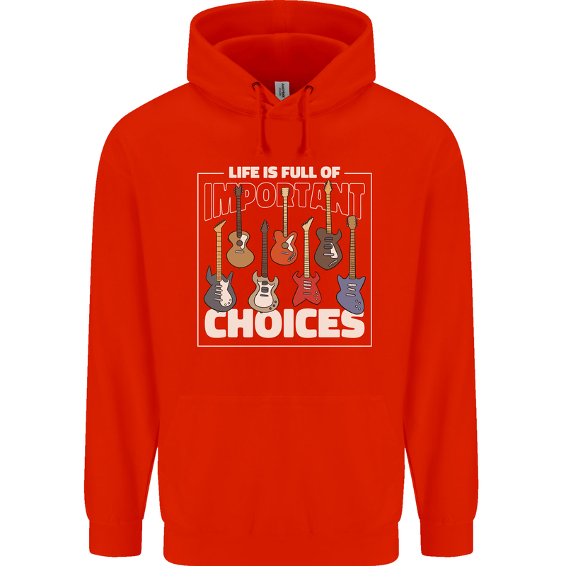 Guitar Important Choices Guitarist Music Mens 80% Cotton Hoodie Bright Red