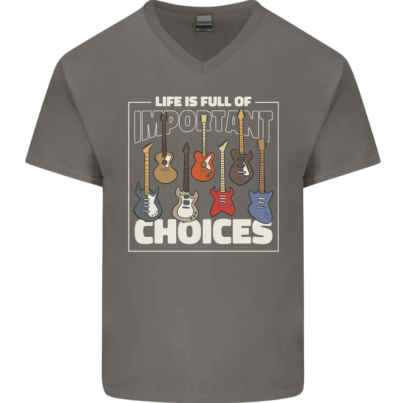 Guitar Important Choices Guitarist Music Mens V-Neck Cotton T-Shirt Charcoal