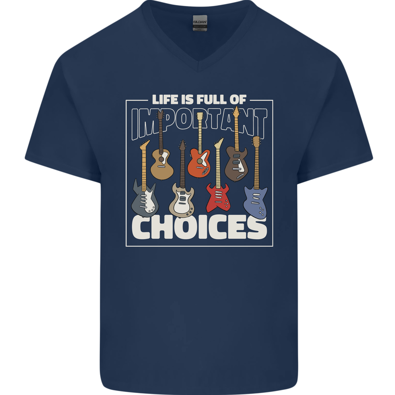 Guitar Important Choices Guitarist Music Mens V-Neck Cotton T-Shirt Navy Blue