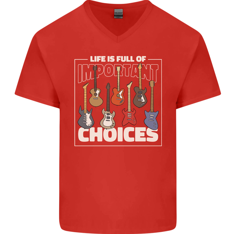 Guitar Important Choices Guitarist Music Mens V-Neck Cotton T-Shirt Red