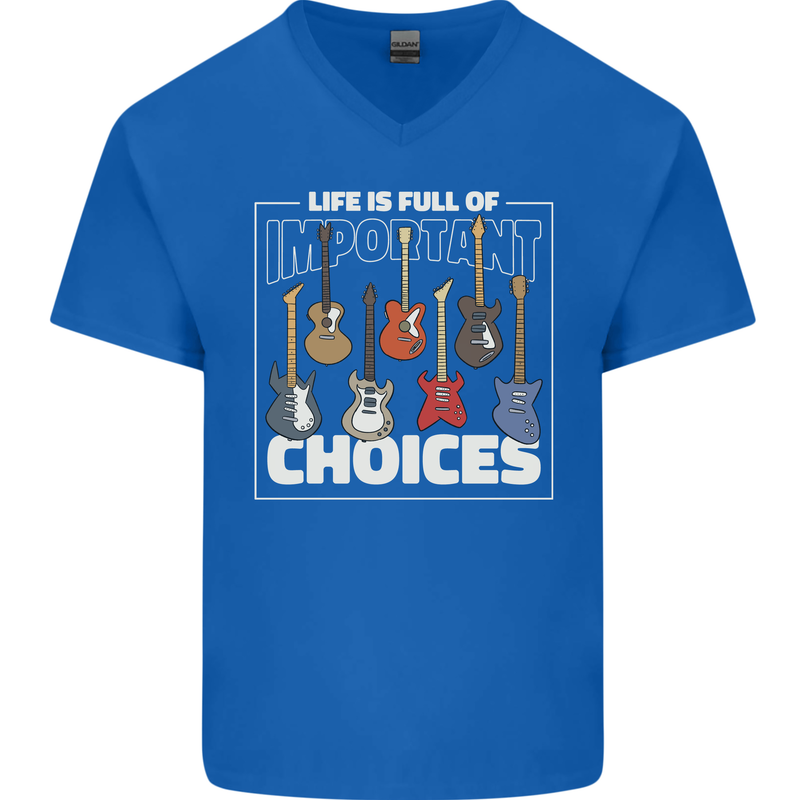 Guitar Important Choices Guitarist Music Mens V-Neck Cotton T-Shirt Royal Blue