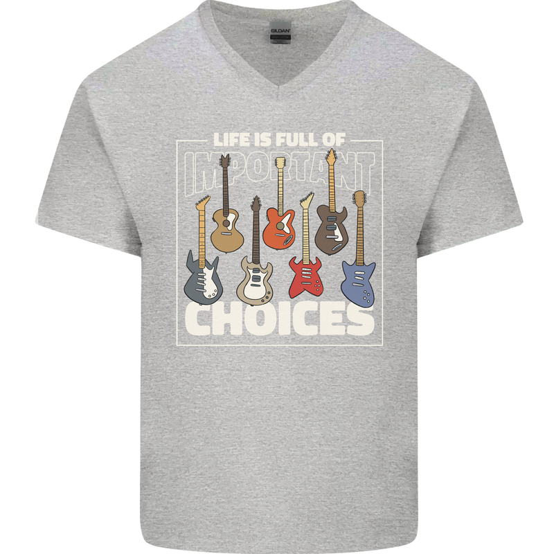 Guitar Important Choices Guitarist Music Mens V-Neck Cotton T-Shirt Sports Grey