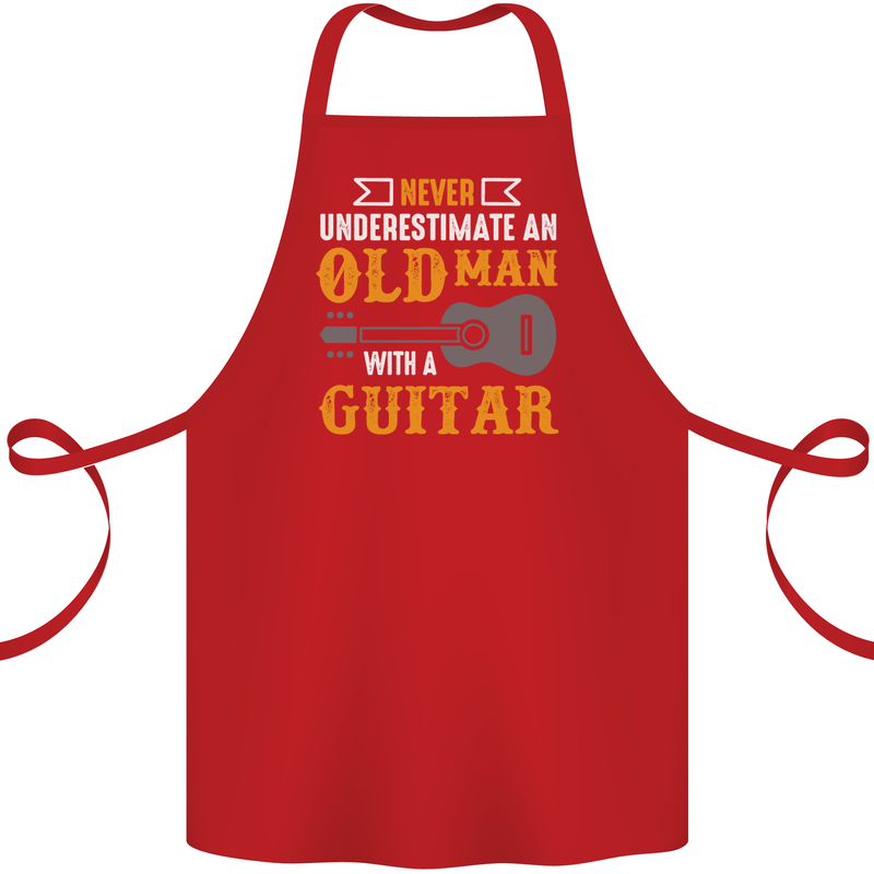 Guitar Never Underestimate Old Man Cotton Apron 100% Organic Red