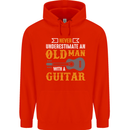 Guitar Never Underestimate Old Man Mens 80% Cotton Hoodie Bright Red
