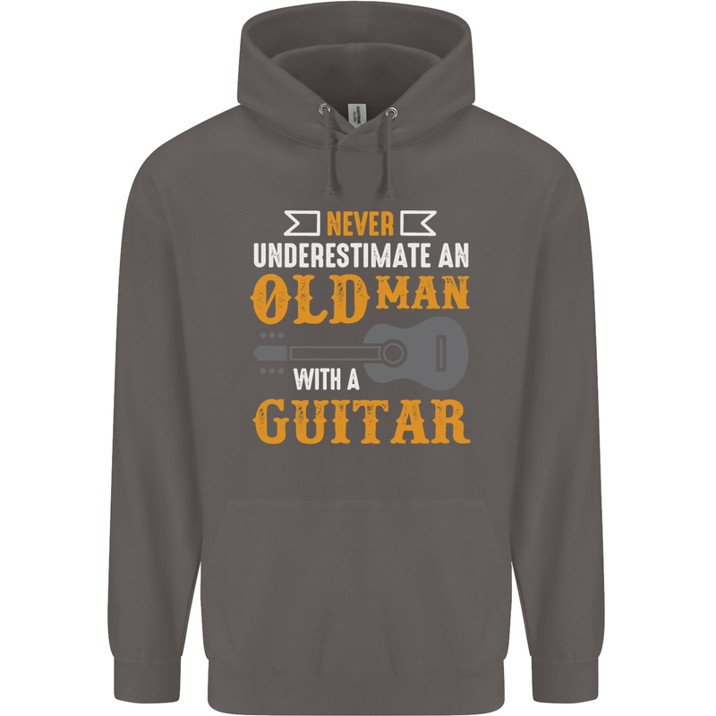 Guitar Never Underestimate Old Man Mens 80% Cotton Hoodie Charcoal