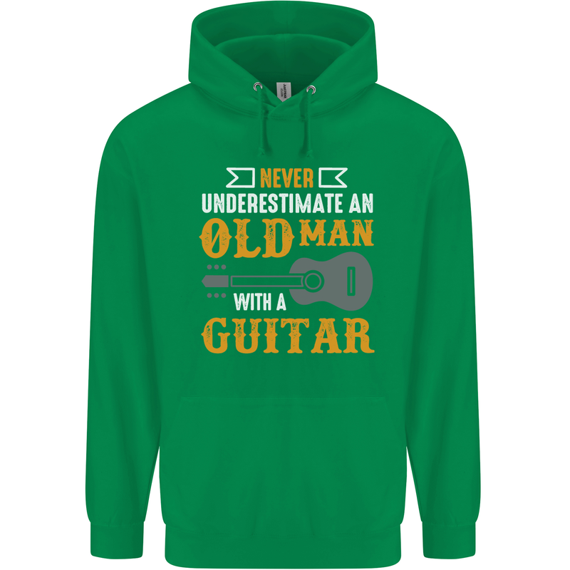 Guitar Never Underestimate Old Man Mens 80% Cotton Hoodie Irish Green