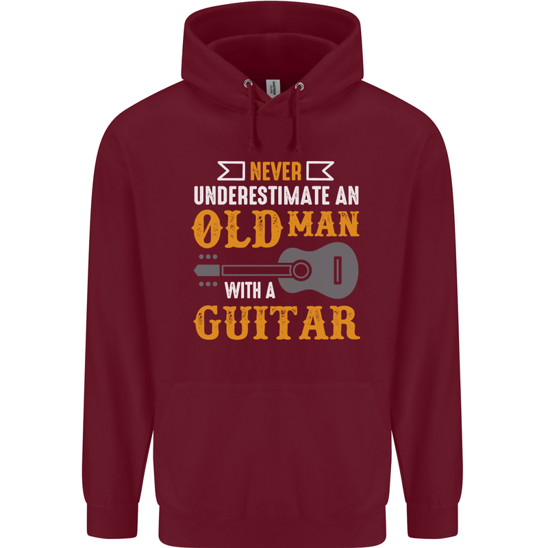 Guitar Never Underestimate Old Man Mens 80% Cotton Hoodie Maroon