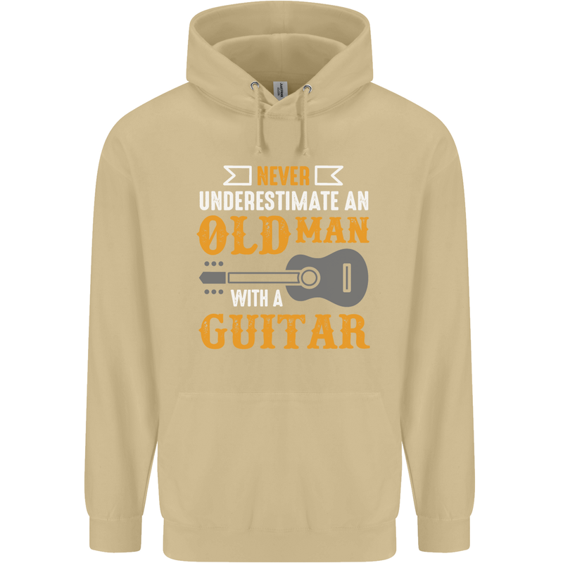 Guitar Never Underestimate Old Man Mens 80% Cotton Hoodie Sand