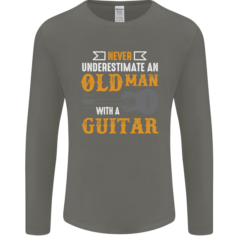 Guitar Never Underestimate Old Man Mens Long Sleeve T-Shirt Charcoal