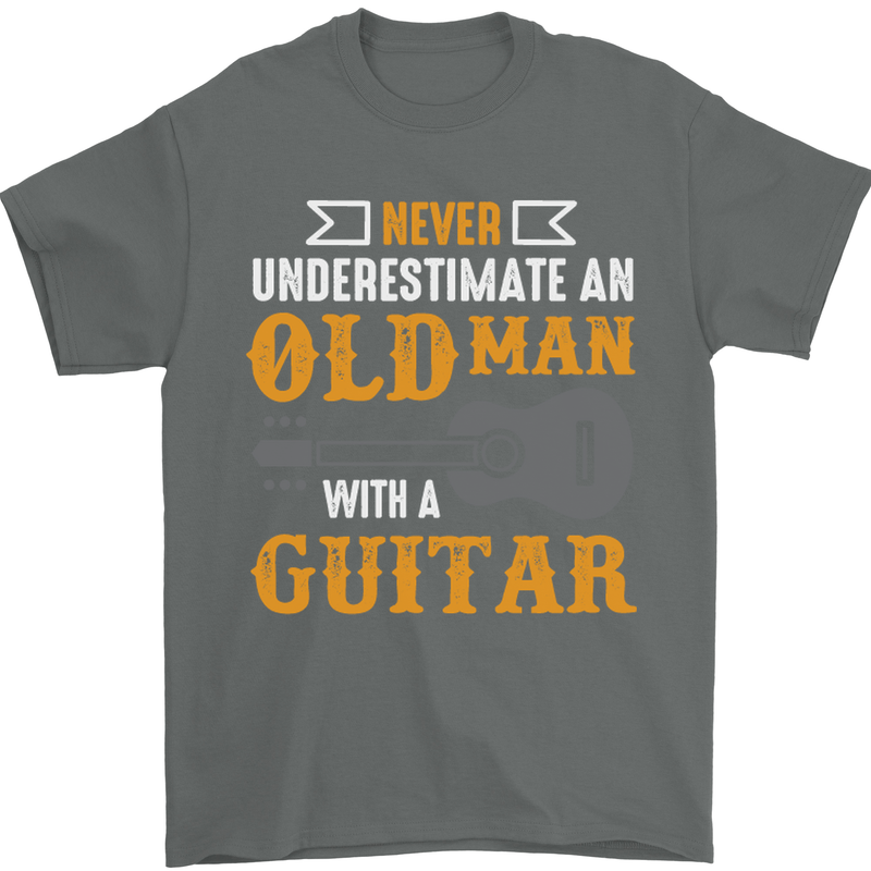 Guitar Never Underestimate Old Man Mens T-Shirt Cotton Gildan Charcoal