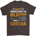 Guitar Never Underestimate Old Man Mens T-Shirt Cotton Gildan Dark Chocolate