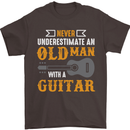 Guitar Never Underestimate Old Man Mens T-Shirt Cotton Gildan Dark Chocolate