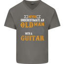 Guitar Never Underestimate Old Man Mens V-Neck Cotton T-Shirt Charcoal