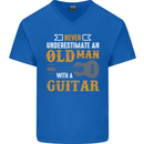 Guitar Never Underestimate Old Man Mens V-Neck Cotton T-Shirt Royal Blue