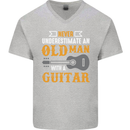 Guitar Never Underestimate Old Man Mens V-Neck Cotton T-Shirt Sports Grey