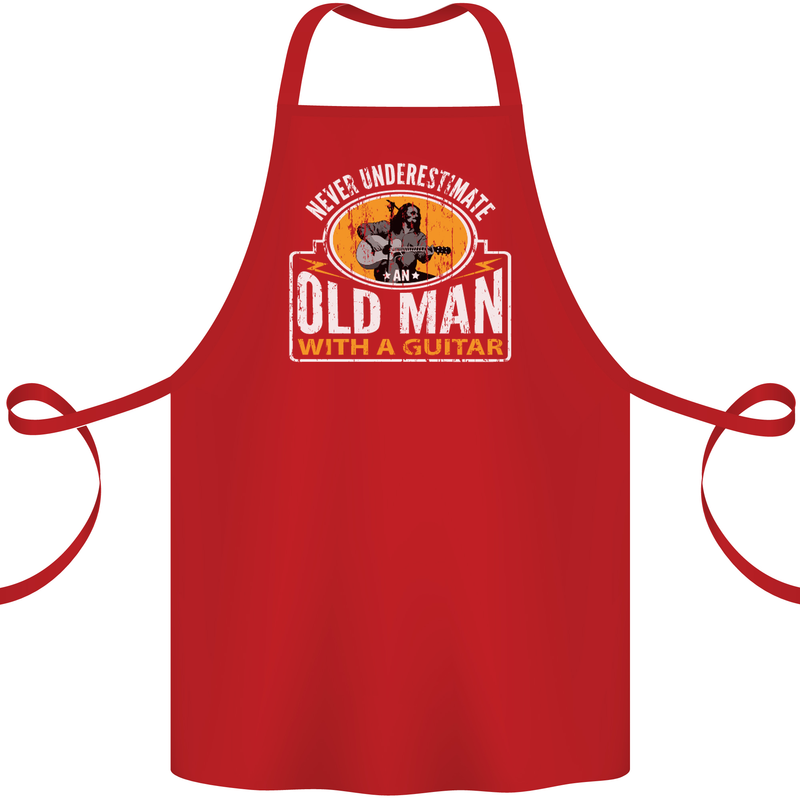 Guitar Never Underestimate an Old Man Cotton Apron 100% Organic Red