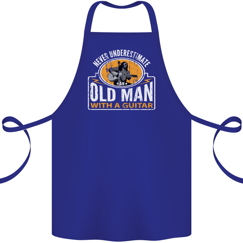 Guitar Never Underestimate an Old Man Cotton Apron 100% Organic Royal Blue
