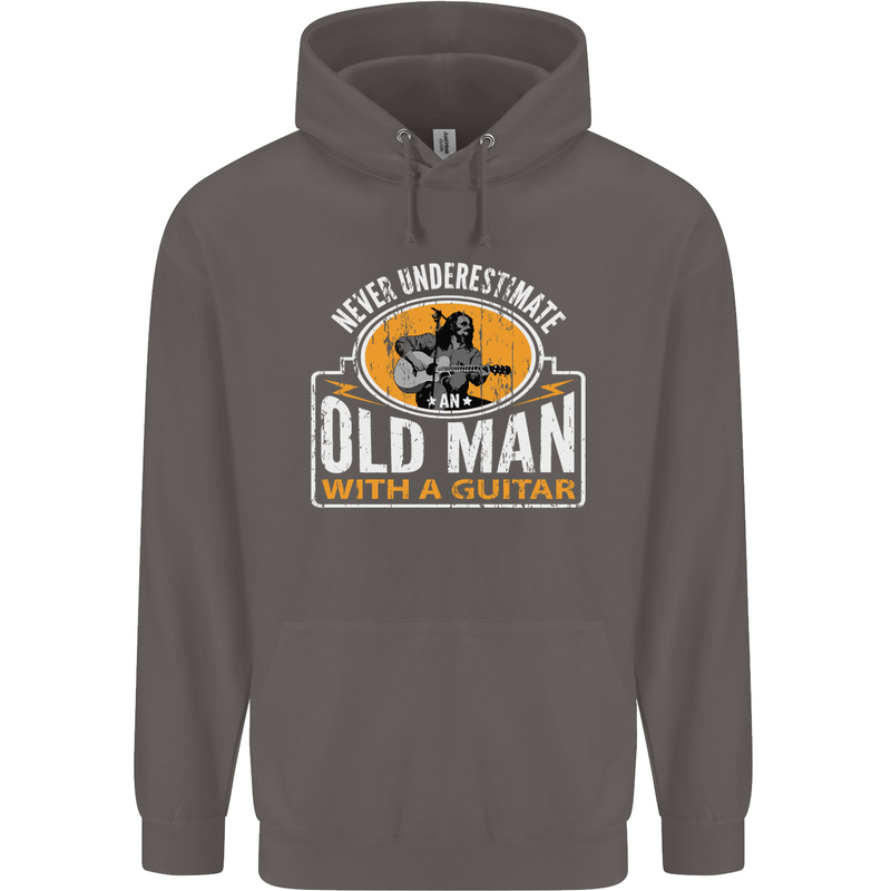 Guitar Never Underestimate an Old Man Mens 80% Cotton Hoodie Charcoal