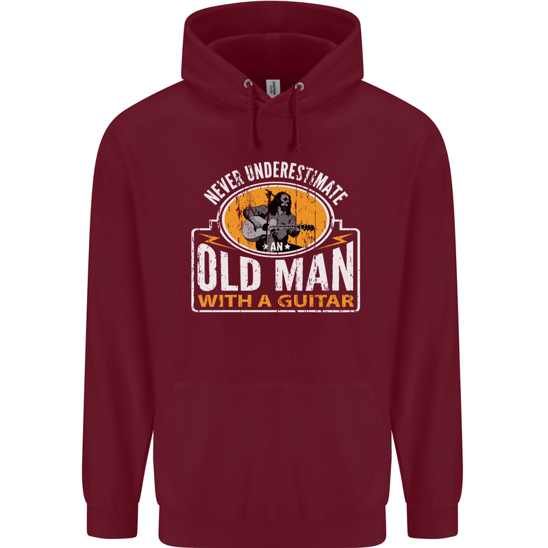 Guitar Never Underestimate an Old Man Mens 80% Cotton Hoodie Maroon