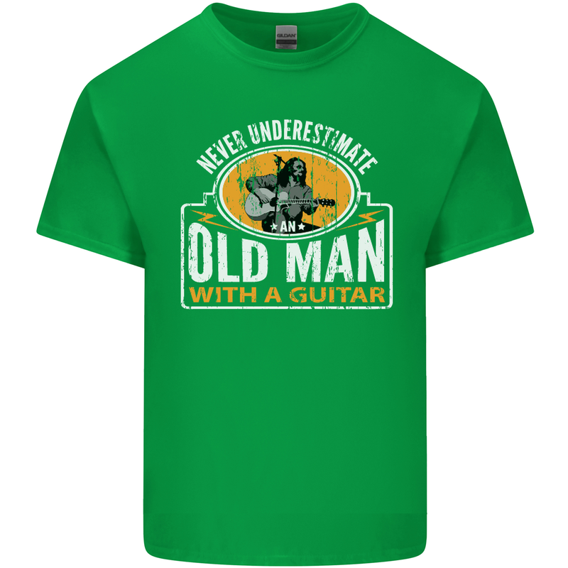 Guitar Never Underestimate an Old Man Mens Cotton T-Shirt Tee Top Irish Green
