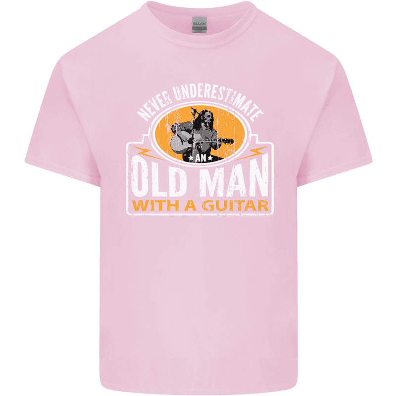 Guitar Never Underestimate an Old Man Mens Cotton T-Shirt Tee Top Light Pink