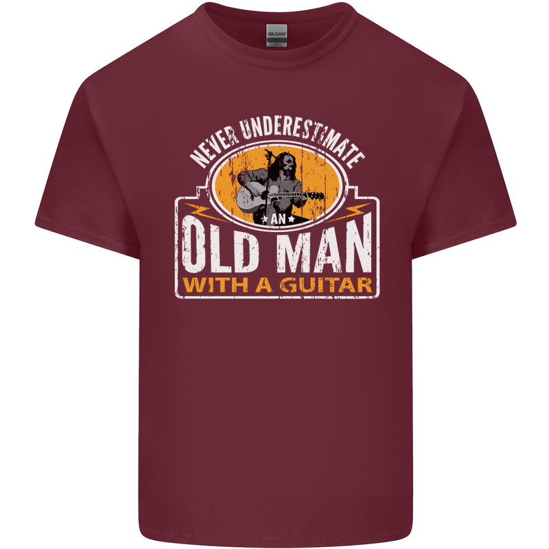 Guitar Never Underestimate an Old Man Mens Cotton T-Shirt Tee Top Maroon