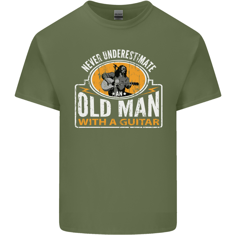 Guitar Never Underestimate an Old Man Mens Cotton T-Shirt Tee Top Military Green