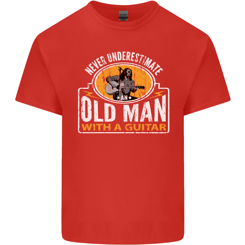 Guitar Never Underestimate an Old Man Mens Cotton T-Shirt Tee Top Red