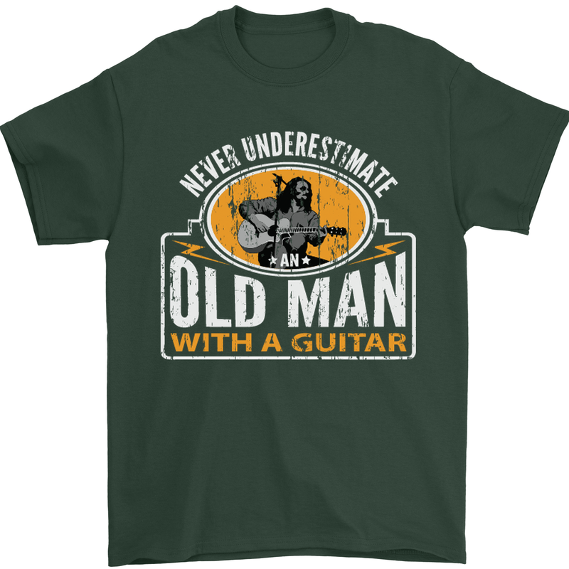 Guitar Never Underestimate an Old Man Mens T-Shirt Cotton Gildan Forest Green