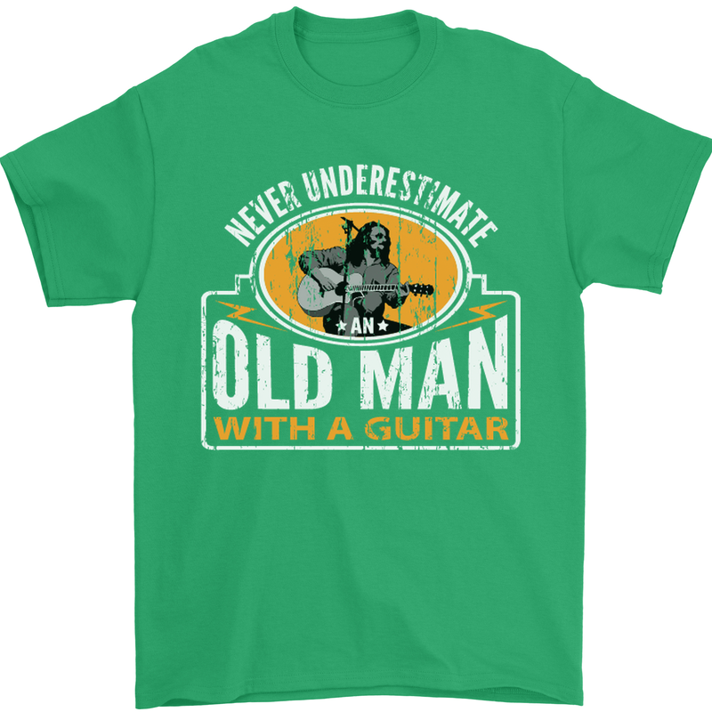 Guitar Never Underestimate an Old Man Mens T-Shirt Cotton Gildan Irish Green