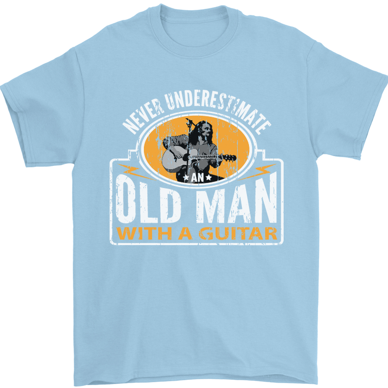 Guitar Never Underestimate an Old Man Mens T-Shirt Cotton Gildan Light Blue