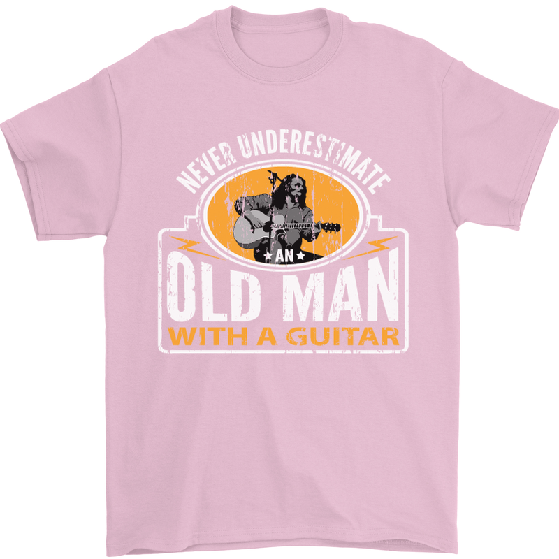 Guitar Never Underestimate an Old Man Mens T-Shirt Cotton Gildan Light Pink