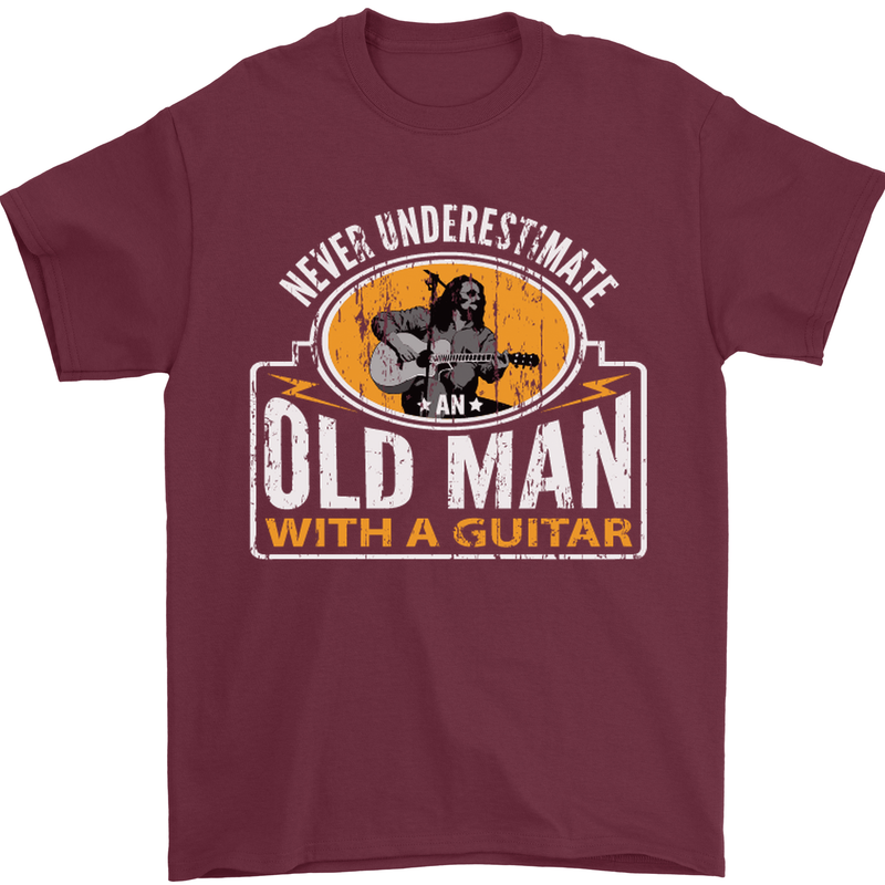 Guitar Never Underestimate an Old Man Mens T-Shirt Cotton Gildan Maroon
