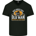 Guitar Never Underestimate an Old Man Mens V-Neck Cotton T-Shirt Black