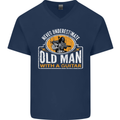 Guitar Never Underestimate an Old Man Mens V-Neck Cotton T-Shirt Navy Blue