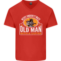 Guitar Never Underestimate an Old Man Mens V-Neck Cotton T-Shirt Red