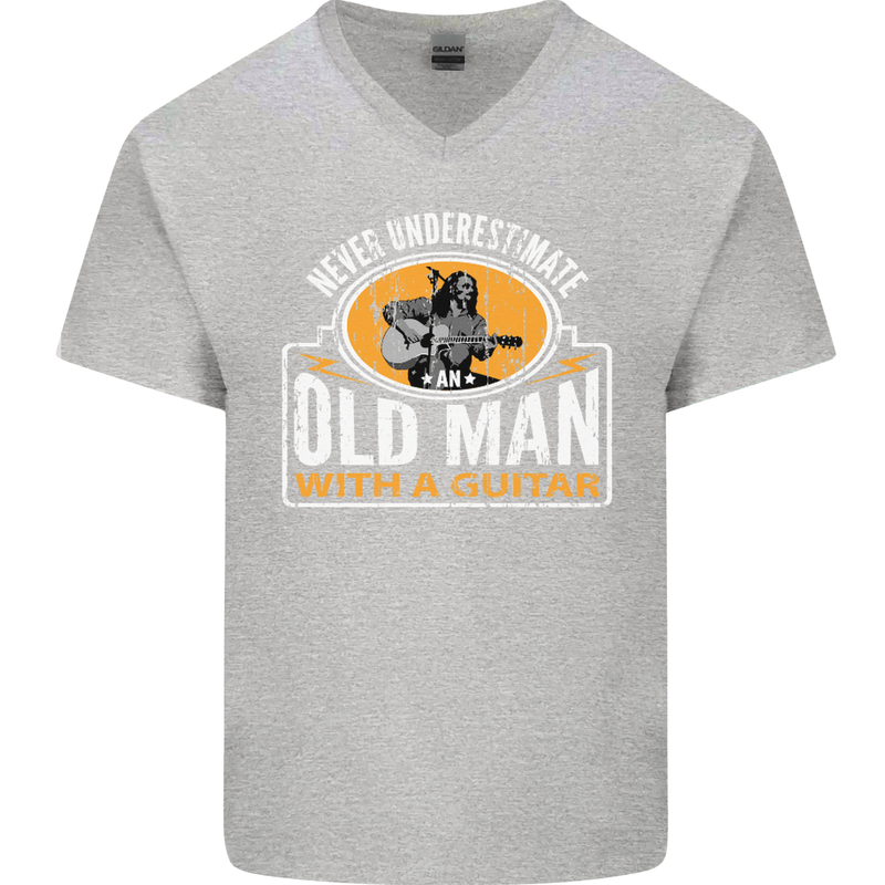Guitar Never Underestimate an Old Man Mens V-Neck Cotton T-Shirt Sports Grey