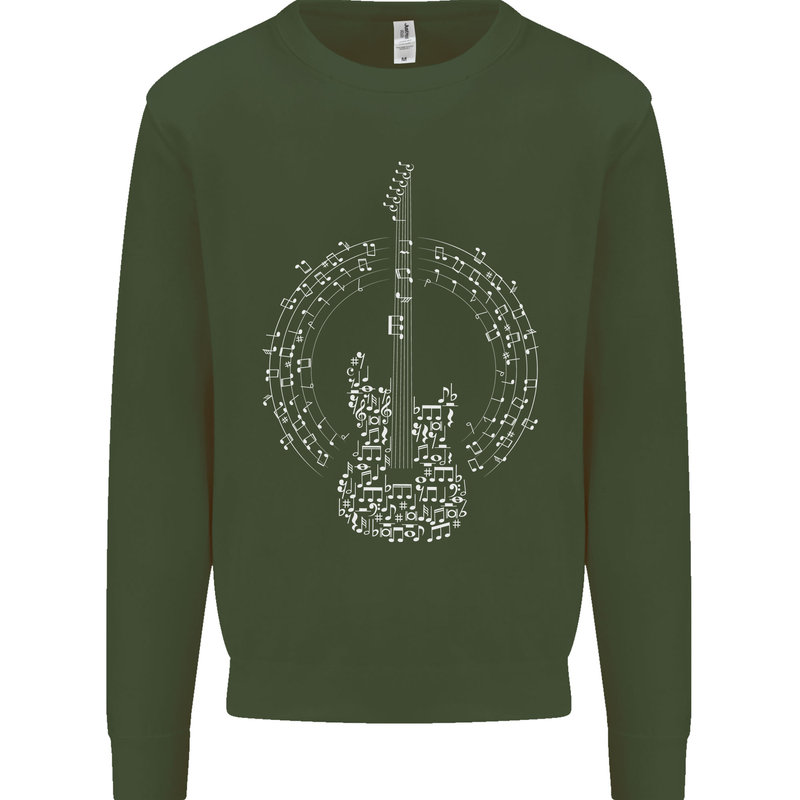 Guitar Notes Electirc Guitarist Player Rock Mens Sweatshirt Jumper Forest Green