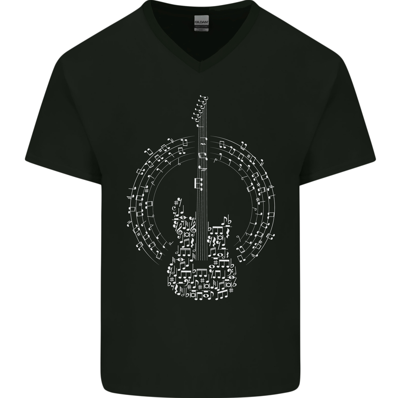 Guitar Notes Electirc Guitarist Player Rock Mens V-Neck Cotton T-Shirt Black