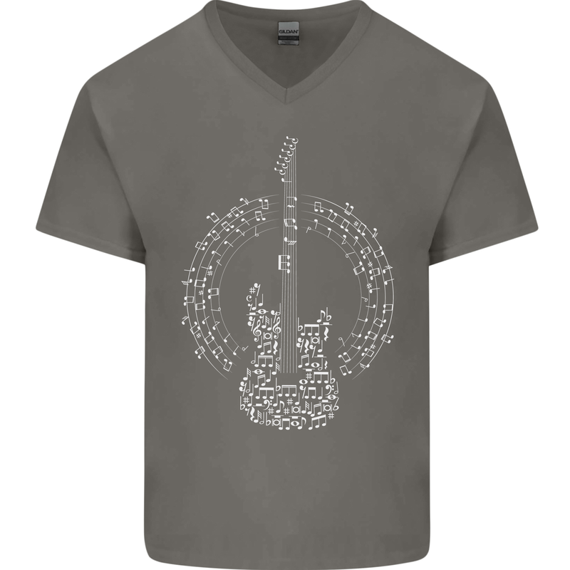 Guitar Notes Electirc Guitarist Player Rock Mens V-Neck Cotton T-Shirt Charcoal