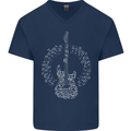 Guitar Notes Electirc Guitarist Player Rock Mens V-Neck Cotton T-Shirt Navy Blue