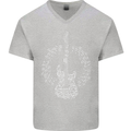 Guitar Notes Electirc Guitarist Player Rock Mens V-Neck Cotton T-Shirt Sports Grey