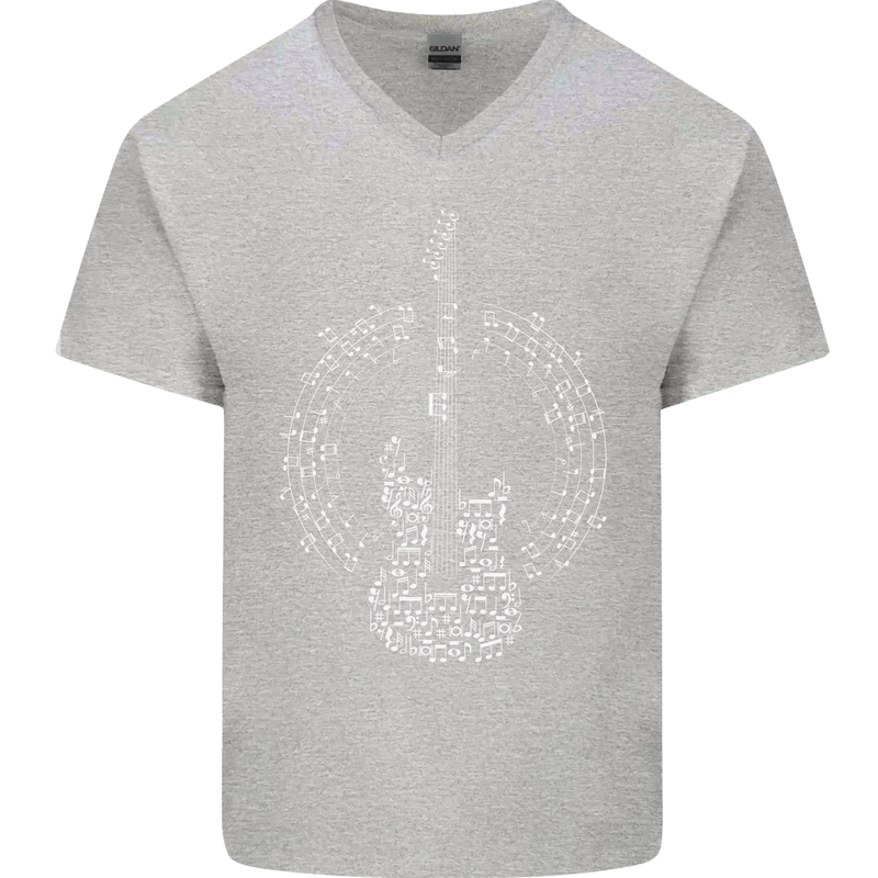 Guitar Notes Electirc Guitarist Player Rock Mens V-Neck Cotton T-Shirt Sports Grey