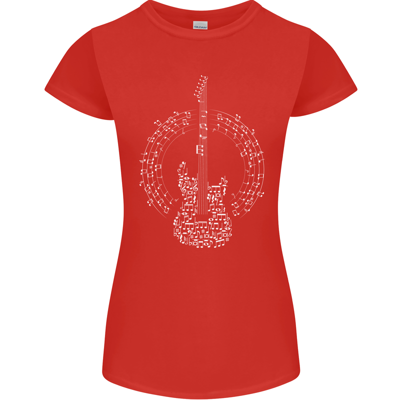 Guitar Notes Electirc Guitarist Player Rock Womens Petite Cut T-Shirt Red