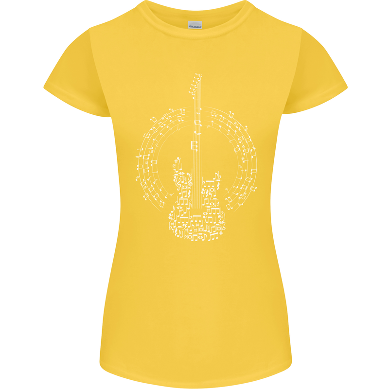 Guitar Notes Electirc Guitarist Player Rock Womens Petite Cut T-Shirt Yellow
