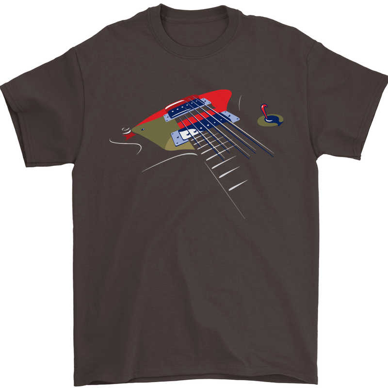 Guitar Perspective Guitarist Bass Electric Mens T-Shirt Cotton Gildan Dark Chocolate