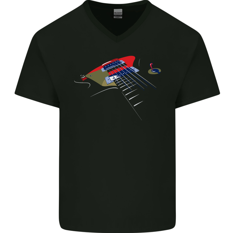 Guitar Perspective Guitarist Bass Electric Mens V-Neck Cotton T-Shirt Black